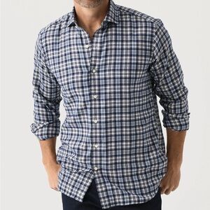 Peter Millar Navy Blue Bari Italian Flannel Sport Shirt Plaid Button Up